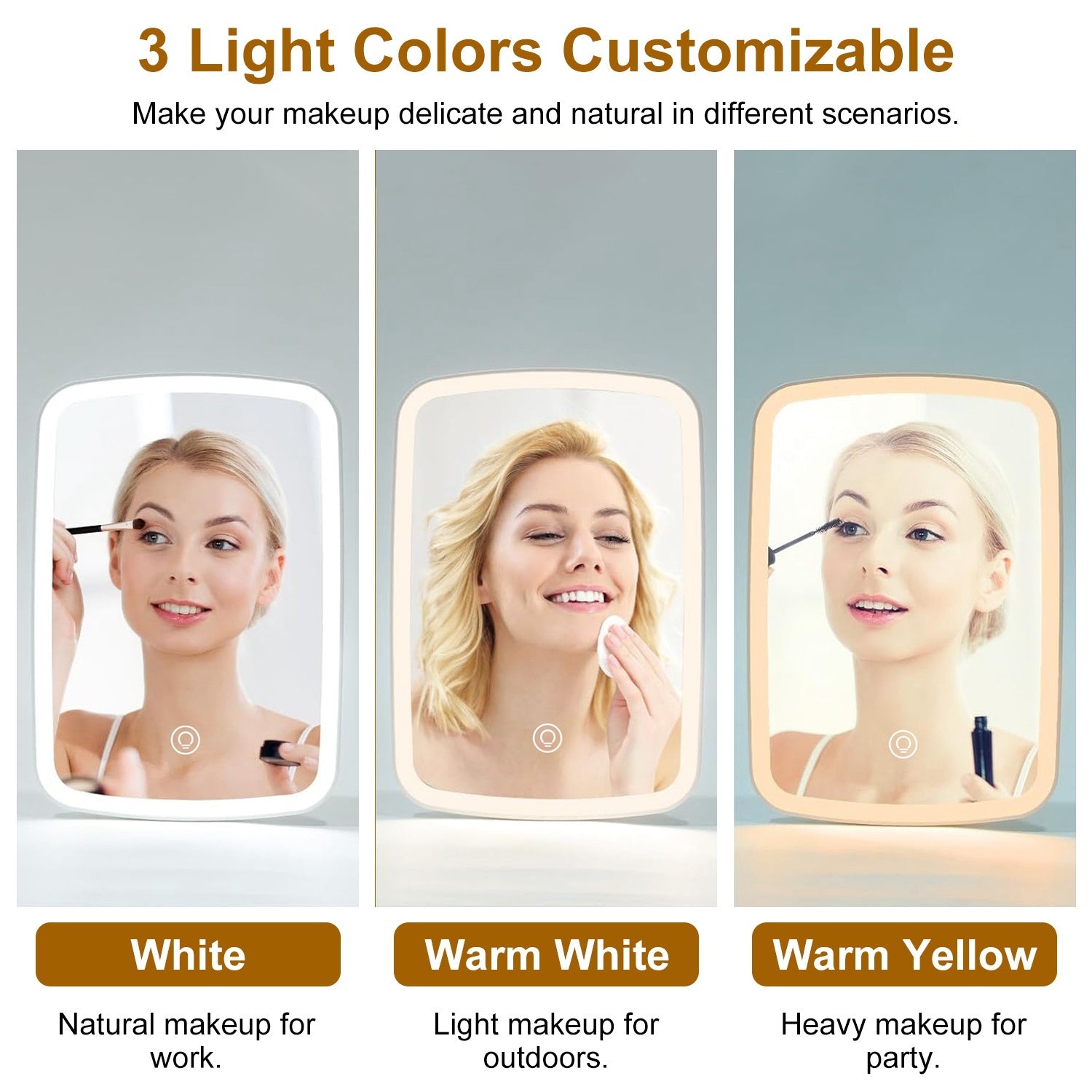 1Pc 5.98x8.62in Lighted Makeup Mirror Vanity Desk Mirror Small LED Mirror With 3 Light Colors Touch Screen Brightness Adjustable USB Rechargeable