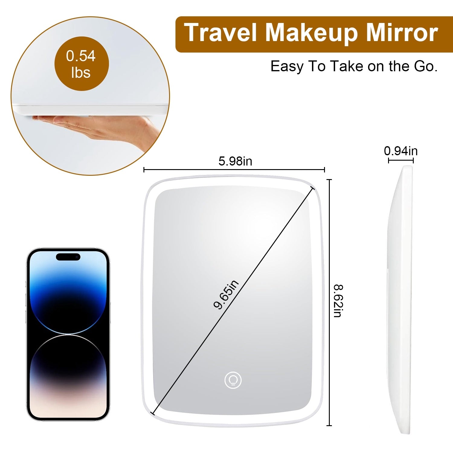 1Pc 5.98x8.62in Lighted Makeup Mirror Vanity Desk Mirror Small LED Mirror With 3 Light Colors Touch Screen Brightness Adjustable USB Rechargeable
