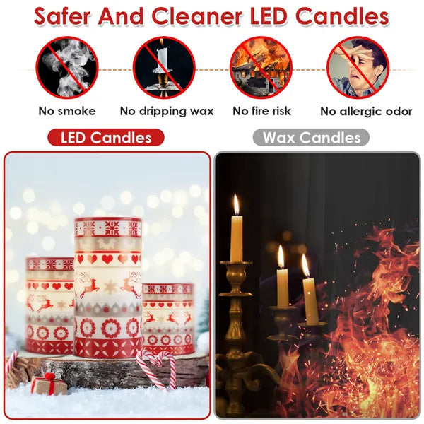 3Pcs Quantity Options Christmas Flameless LED Candles Deer Flickering Candle Lights Pillar Candles With 3 Lighting Modes Timer Remote Control