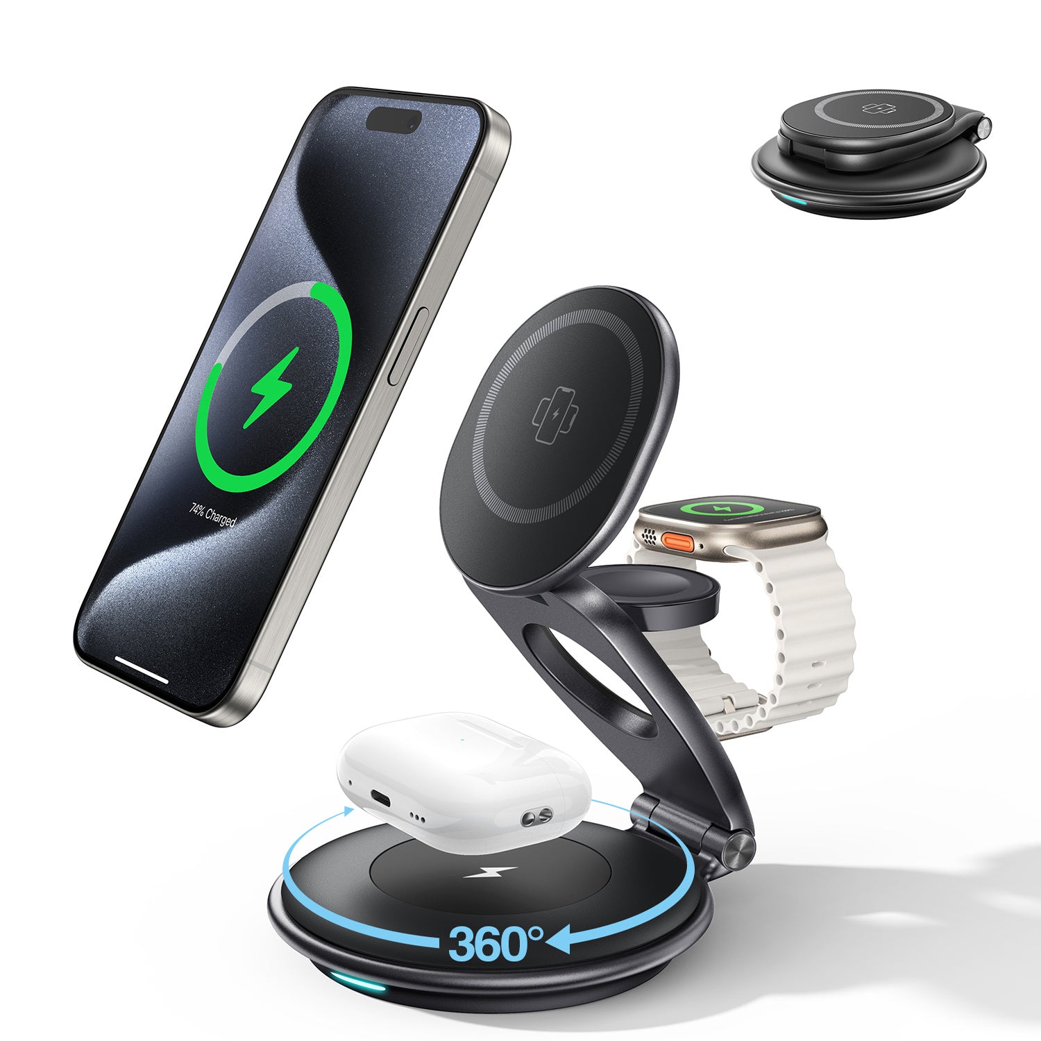 3 In 1 Wireless Travel Magsafe Charger Station For Multiple Devices Magnetic Foldable Charger 30W Charger Included