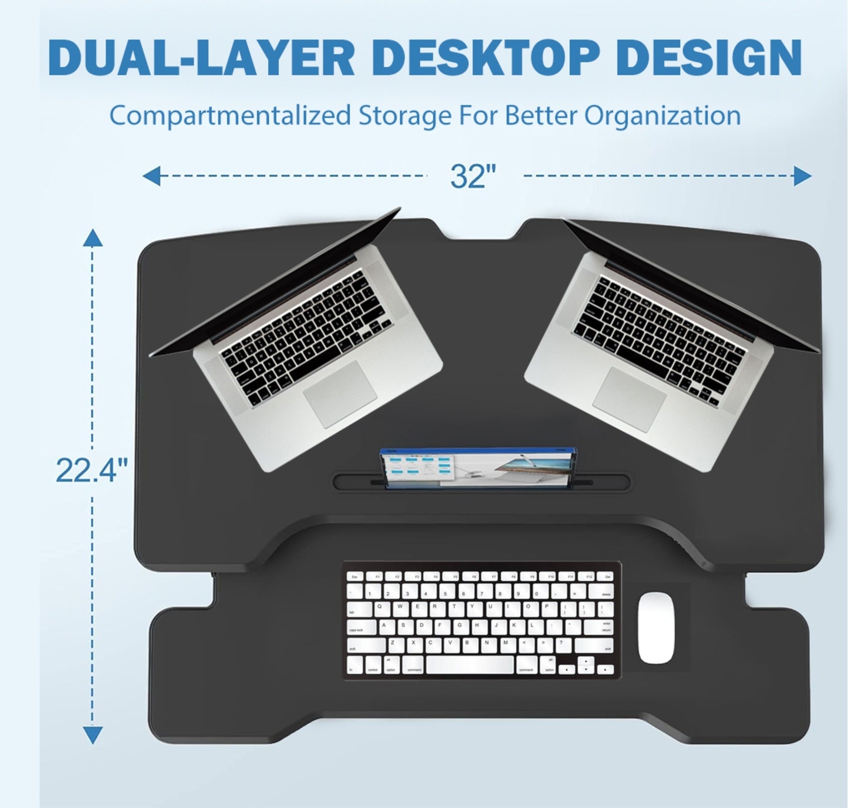 32 Inch Desk Converter, Height Adjustable Sit To Stand Riser, Dual Monitor And Laptop Workstation Wi